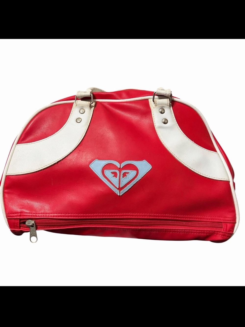 Rare Vintage Y2K Roxy Red Bowling Bag Blue Heart Logo Surf Handbag Purse Travel